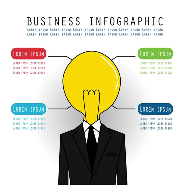 Geschäftsmann Mit Glühbirnenkopf Cartoon Infografik Vektorillustration Geschäftskonzept — Stockvektor