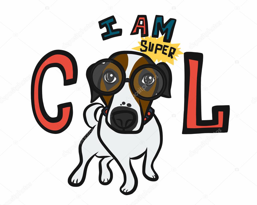 I am super cool dog glasses cartoon vector doodle illustration