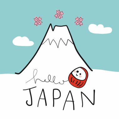 Merhaba Japonya Fujiyama volkanı vektör çizimi 