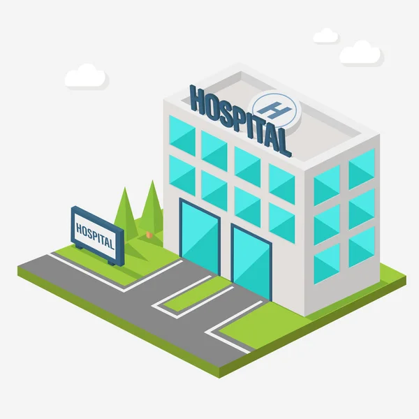 Hastane binası izometrik vektör çizimi