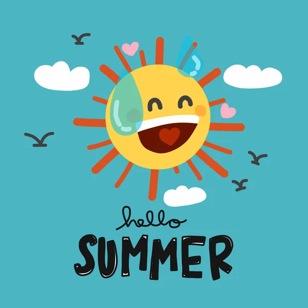 Olá Verão Sol Suor Desenho Animado Vetor Ilustração —  Vetores de Stock