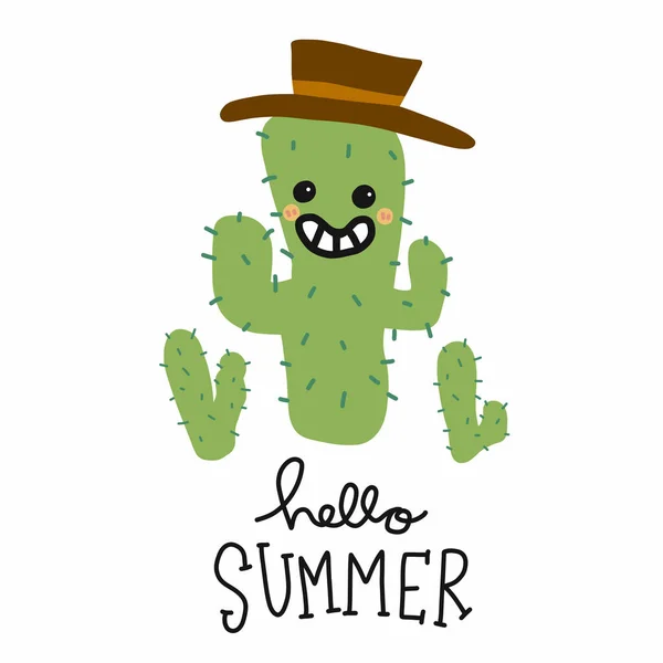 Olá Verão Cowboy Cacto Cartoon Vetor Ilustração —  Vetores de Stock