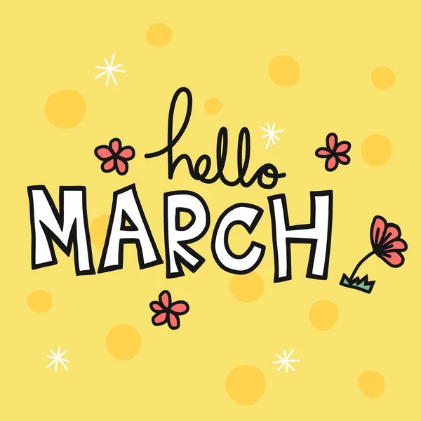 Hello March Word Flower Vector Illustration — 스톡 벡터