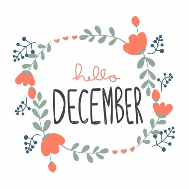 Merhaba Aralık sevimli çiçek çelenk vektör çizim çizim biçimi