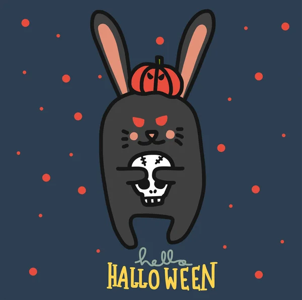 Hola Halloween Diablo Conejo Dibujos Animados Vector Ilustración — Vector de stock