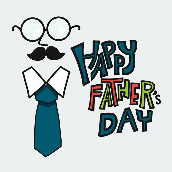 Happy Father Day Word Daddy Wear Glasses Tie Cartoon Vector — Stock Vector