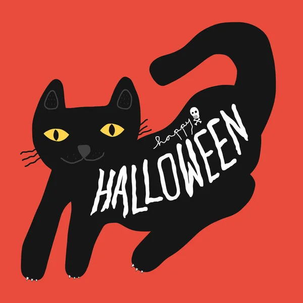 Felice Halloween Gatto Nero Fumetto Vettore Doodle Illustrazione — Vettoriale Stock