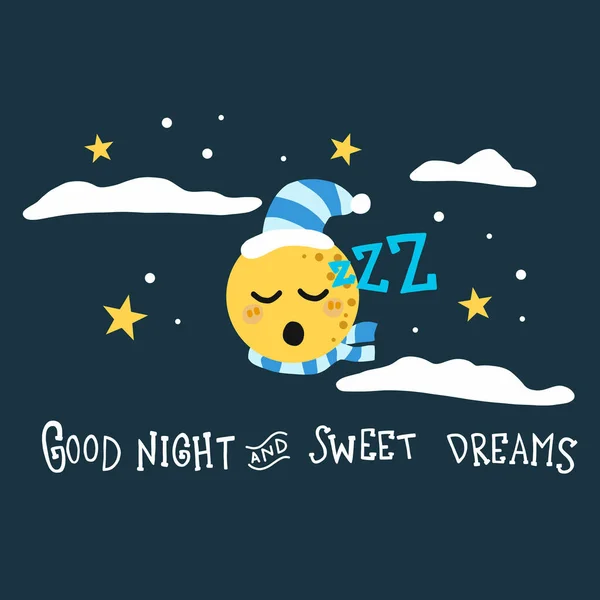 Boa Noite Doces Sonhos Lua Desenho Animado Vetor Ilustração —  Vetores de Stock
