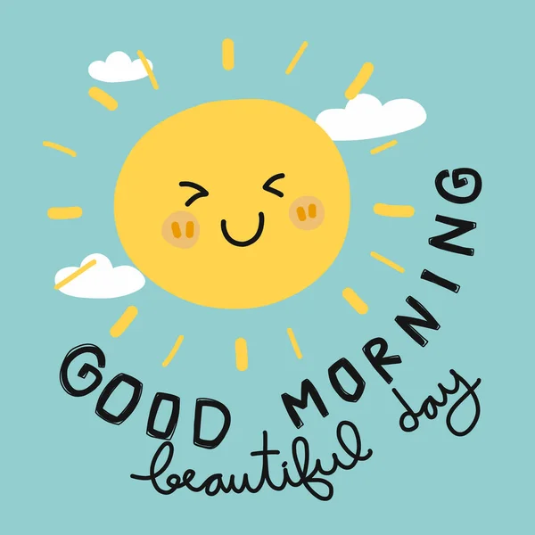 Buenos Días Hermoso Día Sol Sonrisa Dibujos Animados Doodle Vector — Archivo Imágenes Vectoriales