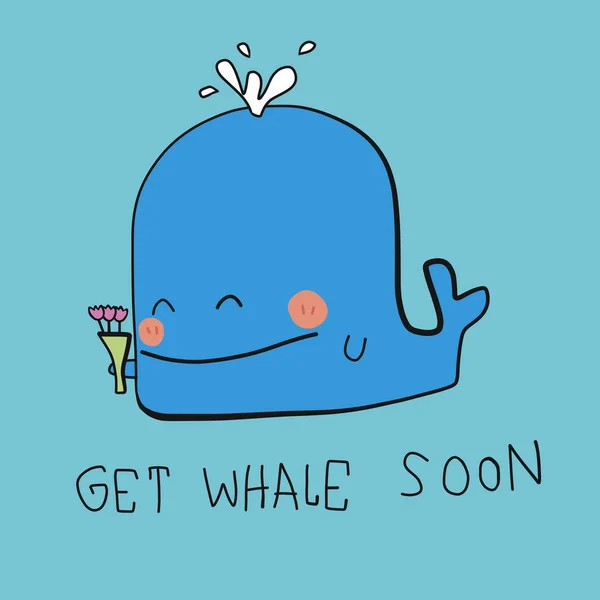 Get Whale Soon Woord Cartoon Vector Illustratie Doodle Stijl — Stockvector