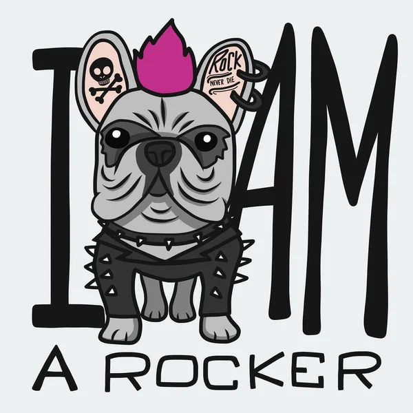 Rocker Francês Bulldog Desenho Animado Vetor Ilustração Estilo Doodle —  Vetores de Stock