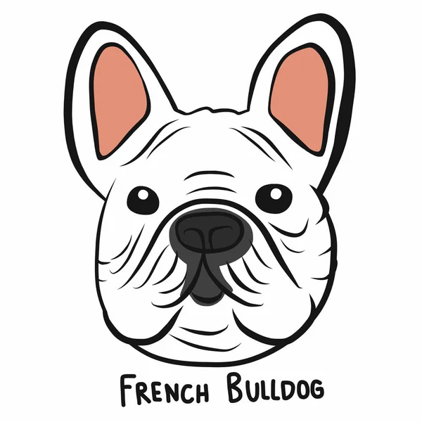 Francese Bulldog Faccia Cartone Animato Doodle Vettoriale Illustrazione — Vettoriale Stock