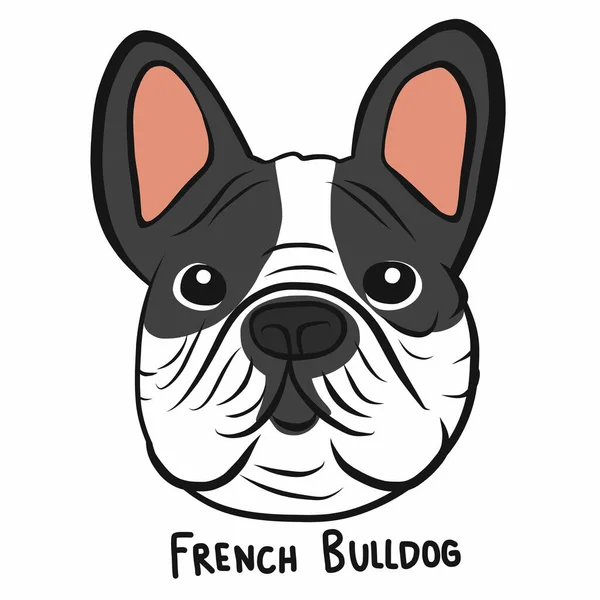 Francese Bulldog Faccia Cartone Animato Doodle Vettoriale Illustrazione — Vettoriale Stock