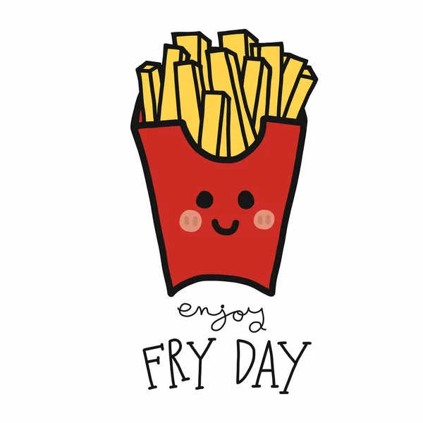 Genießen Sie Fry Day Pommes Frites Niedlich Lächeln Gesicht Cartoon — Stockvektor