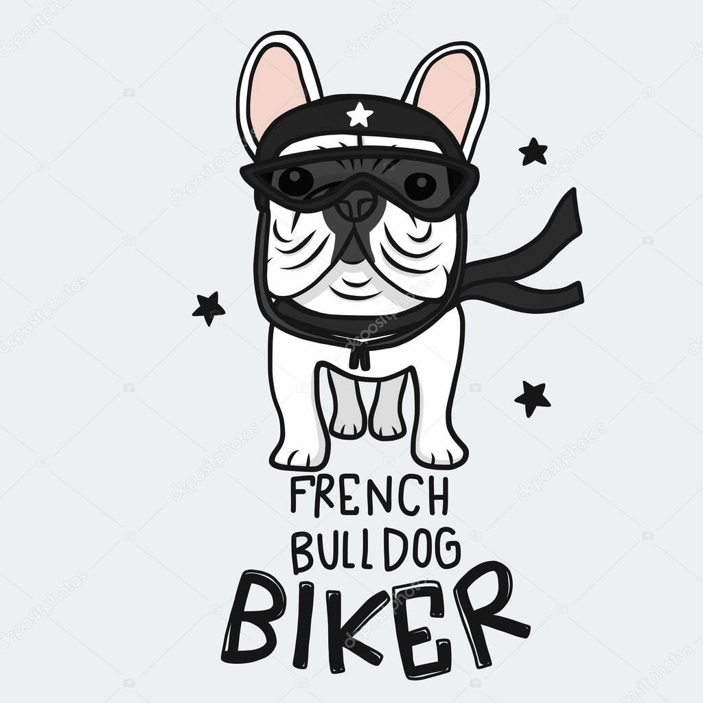 French Bulldog biker cute cartoon doodle vector illustration