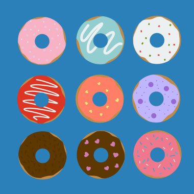 Donut renkli set vektör çizimi