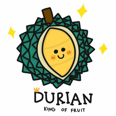 Meyvelerin Durian kralı gülümseme çizgi film vektör illüstrasyon karalama tarzı