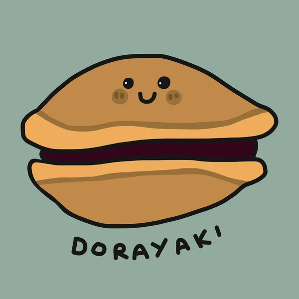 Dorayaki Japansk Pannkaka Med Röda Bönor Tecknad Vektor Illustration Doodle — Stock vektor