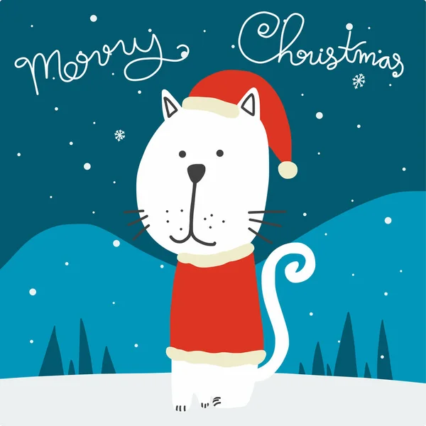 Vrolijk Kerstmis Schattig Kat Kerstman Cartoon Doodle Vector Illustratie — Stockvector