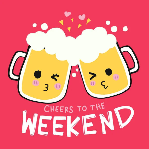 Saúde Para Fim Semana Cerveja Sorriso Desenho Animado Doodle Vetor —  Vetores de Stock