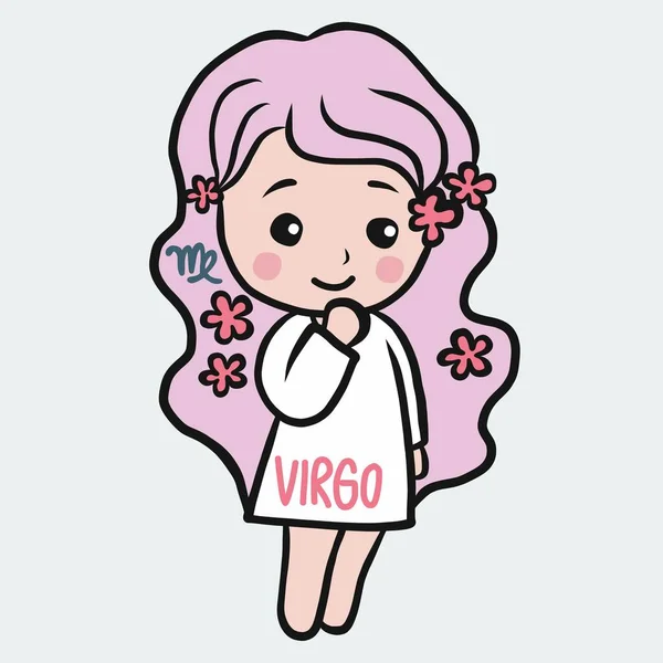 Vierge Fille Horoscope Dessin Animé Vecteur Illustration Style Doodle — Image vectorielle