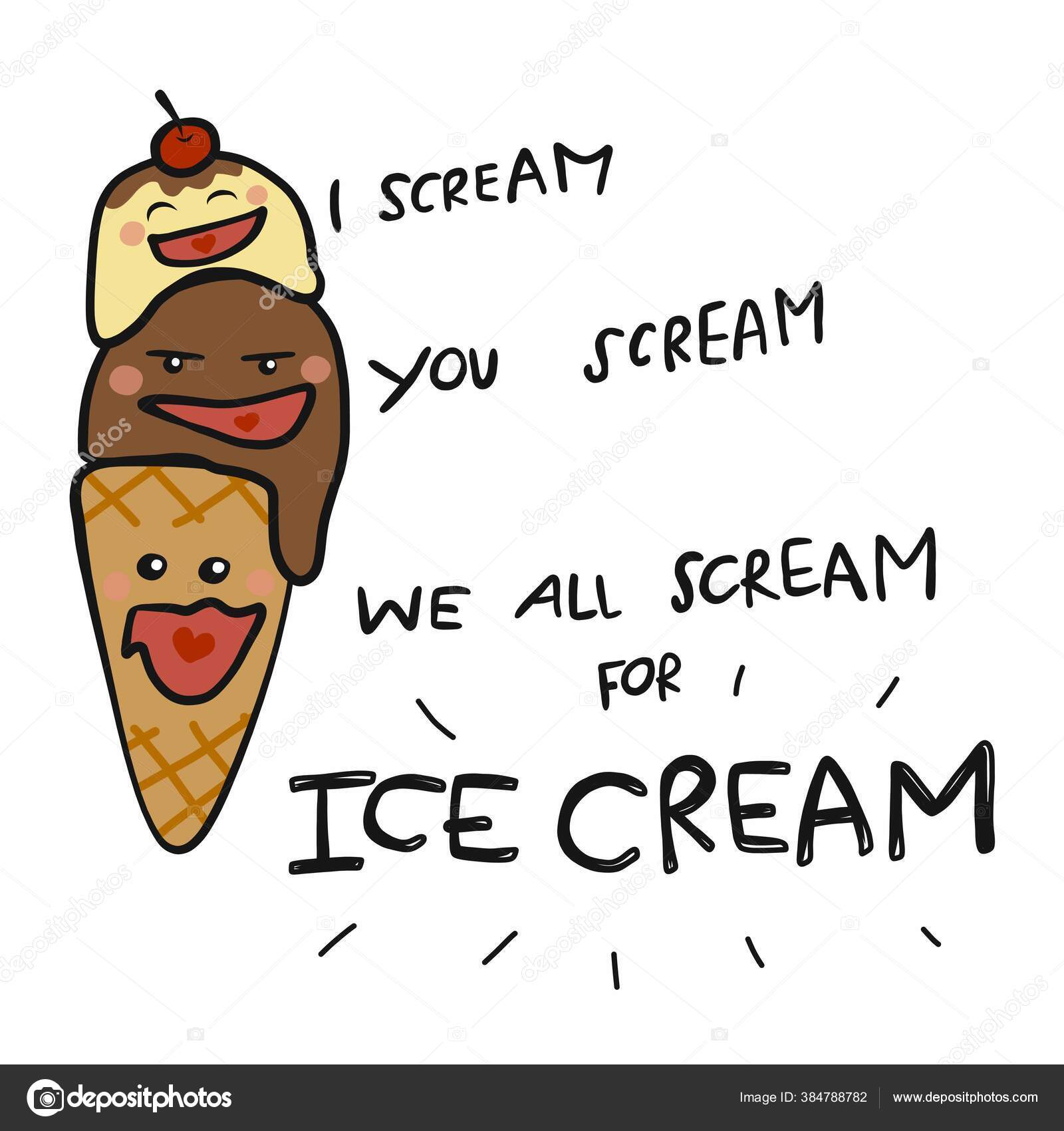 Grito Gritas Todos Gritamos Por Helado Lindo Vector Dibujos Animados Vector  de stock #384788782 de ©AmySachar, image size:1600x1700