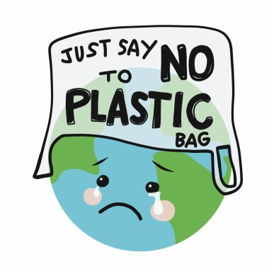 Plastik torbalara hayır de üzgün dünya çizgi film çizimleri