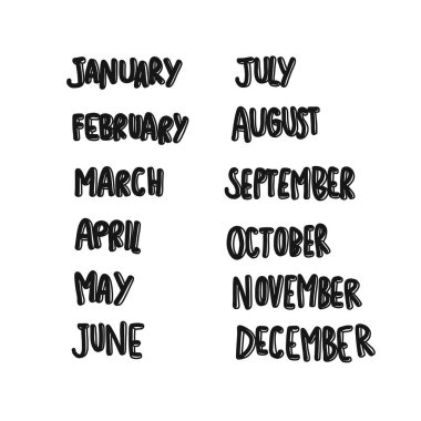 Ocak-Aralık arası çizgi roman stili illüstrasyon vektörü