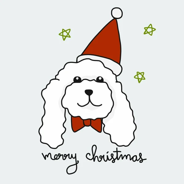 Poedel Hond Dragen Kerstman Hoed Vrolijk Kerst Cartoon Vector Illustratie — Stockvector