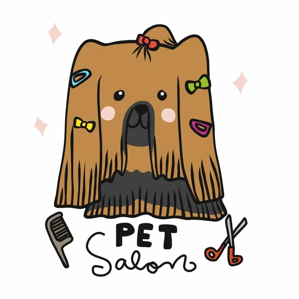 Pet Salon Schoonheid Lang Haar Shih Tzu Hond Cartoon Vector — Stockvector