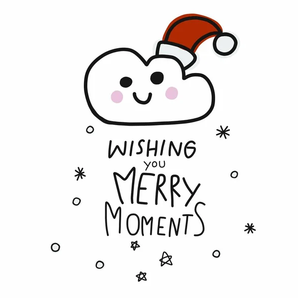 Wens Vrolijke Momenten Sneeuwen Wolk Glimlach Dragen Santa Hoed Cartoon — Stockvector