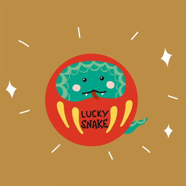Lucky Snake Daruma Charme Sorte Japonesa Bonito Desenho Animado Vetor — Vetor de Stock