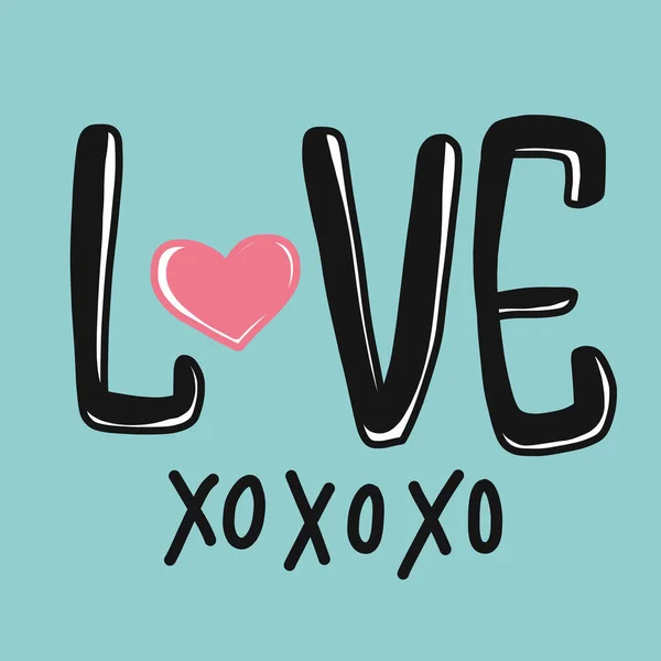 Liefde Xoxoxo Woord Hart Vector Illustratie Blauwe Achtergrond — Stockvector