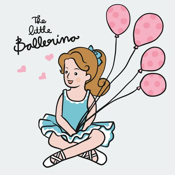 Piccola Ballerina Con Palloncino Fumetto Vettoriale Illustrazione — Vettoriale Stock