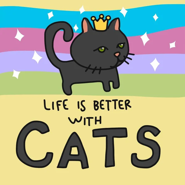 有了猫的卡通矢量图解彩虹背景 生活会更好 — 图库矢量图片