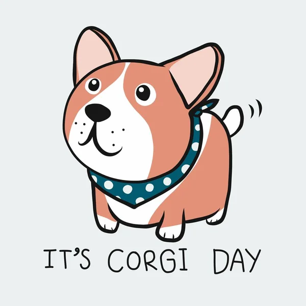 Niedliche Corgi Tragen Blauen Tupfen Schal Cartoon Vektor Illustration — Stockvektor