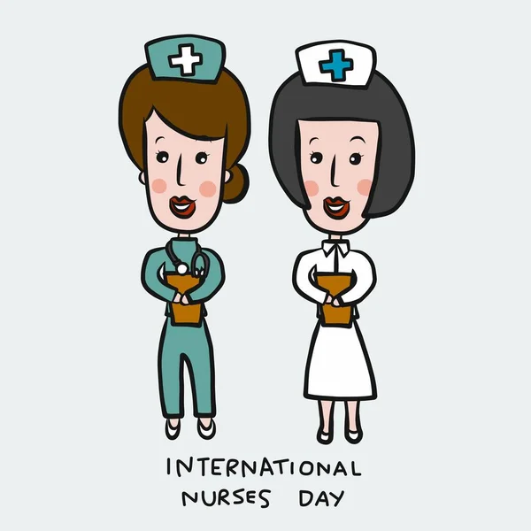 Internationaler Tag Der Krankenschwestern Niedlich Cartoon Doodle Vektor Illustration — Stockvektor