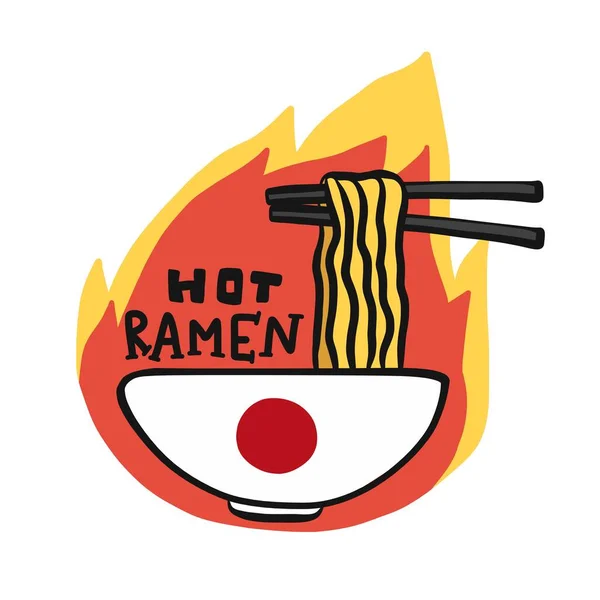 Hot Ramen Noodle Desenhos Animados Fogo Logotipo Ilustração Vetor — Vetor de Stock
