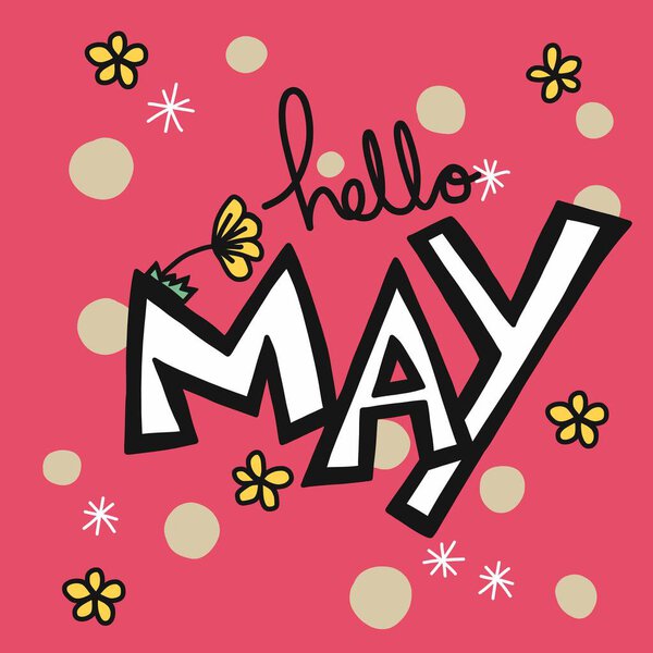 Hello May word and flower vector illustration