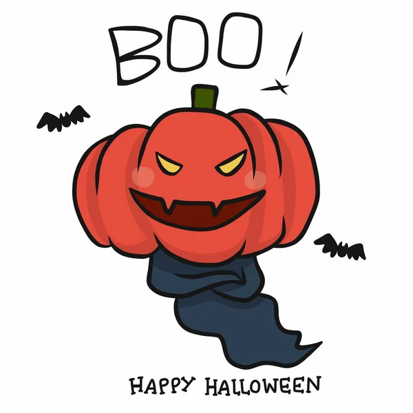 Cabeza Calabaza Monstruo Feliz Halloween Dibujo Animado Doodle Vector Ilustración — Vector de stock