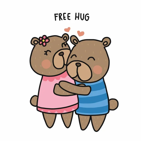 Pareja Oso Abrazo Libre Vector Dibujos Animados Ilustración Doodle Estilo — Vector de stock