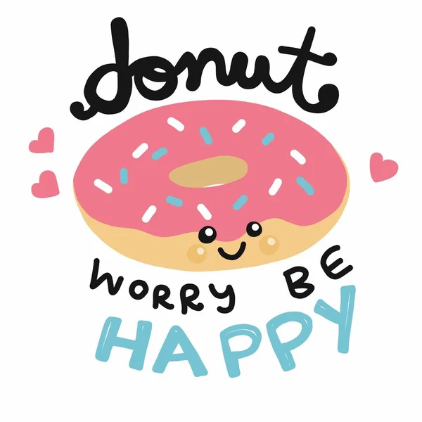 Donut Zorgen Gelukkig Zijn Cartoon Doodle Vector Illustratie — Stockvector