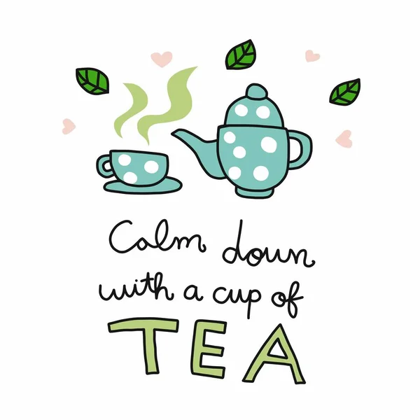 Beruhigen Sie Sich Mit Einer Tasse Tee Cartoon Doodle Vektor — Stockvektor