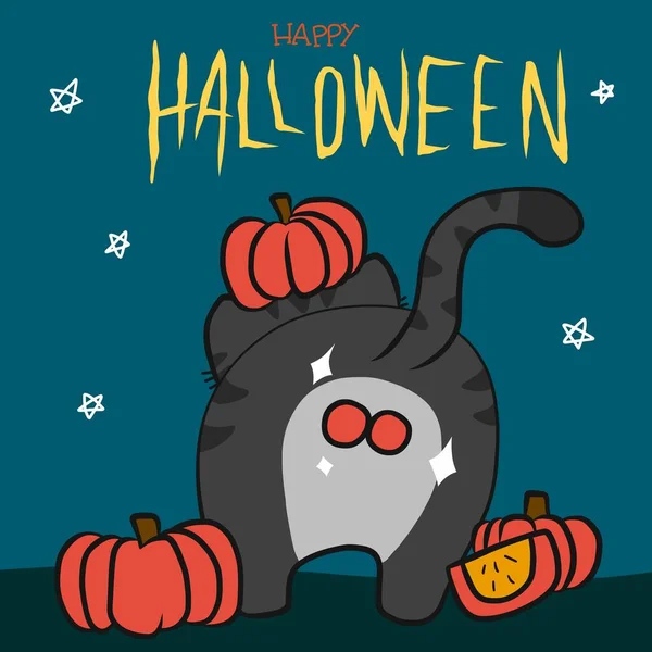 Happy Halloween Cat Ass Pumpkins Cartoon Vector Illustration — Image vectorielle