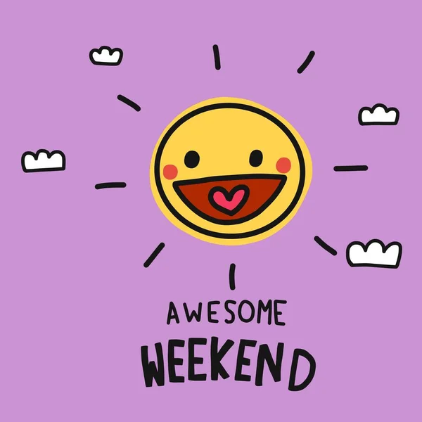 Wonderful Weekend Cute Sun Screw Doodle Style 일러스트 — 스톡 벡터