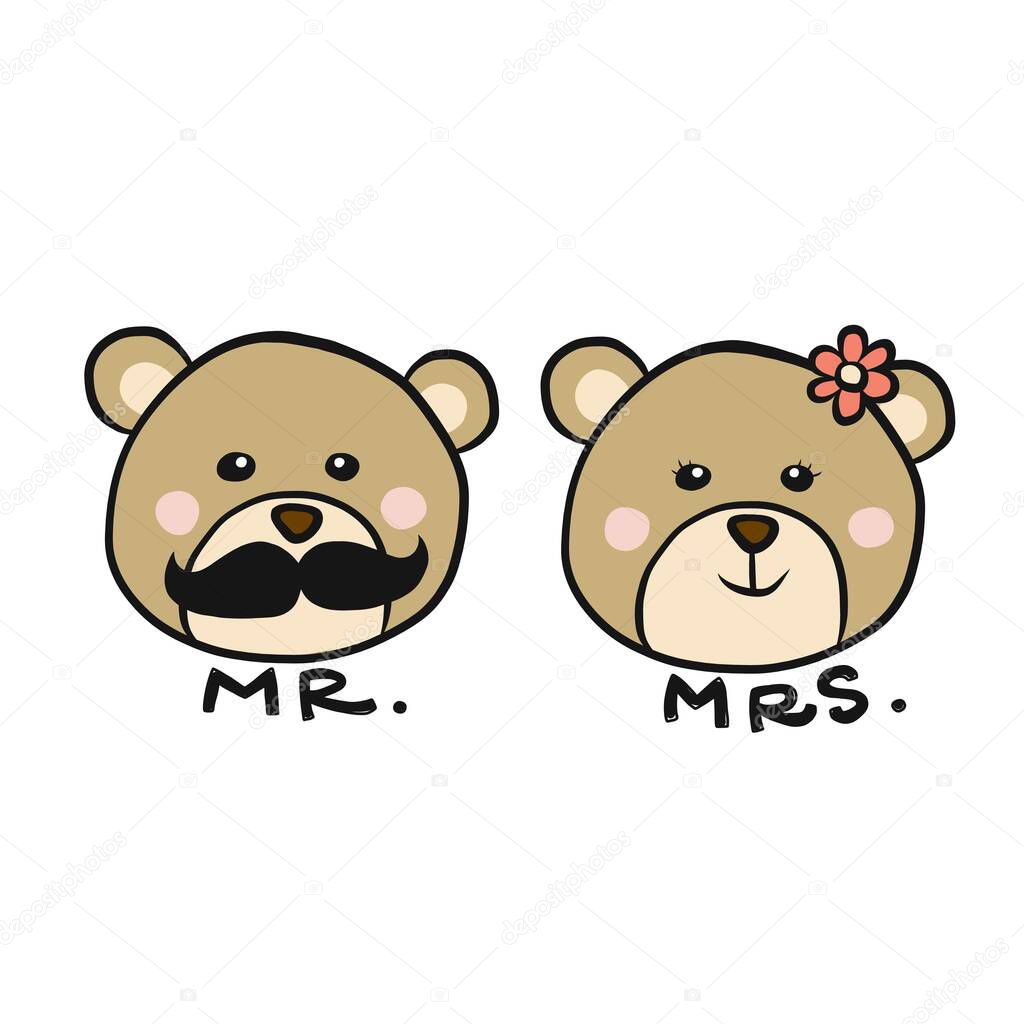 Mr. and Mrs. Bear cartoon vector illustration