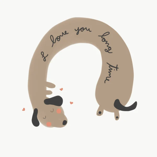Dachshund Hund Jag Älskar Dig Länge Tecknad Akvarell Målning Illustration — Stockfoto
