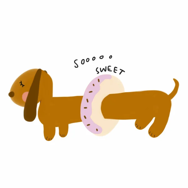 Dachshund Pies Tak Słodki Pączek Kreskówka Akwarela Malarstwo Ilustracja — Zdjęcie stockowe