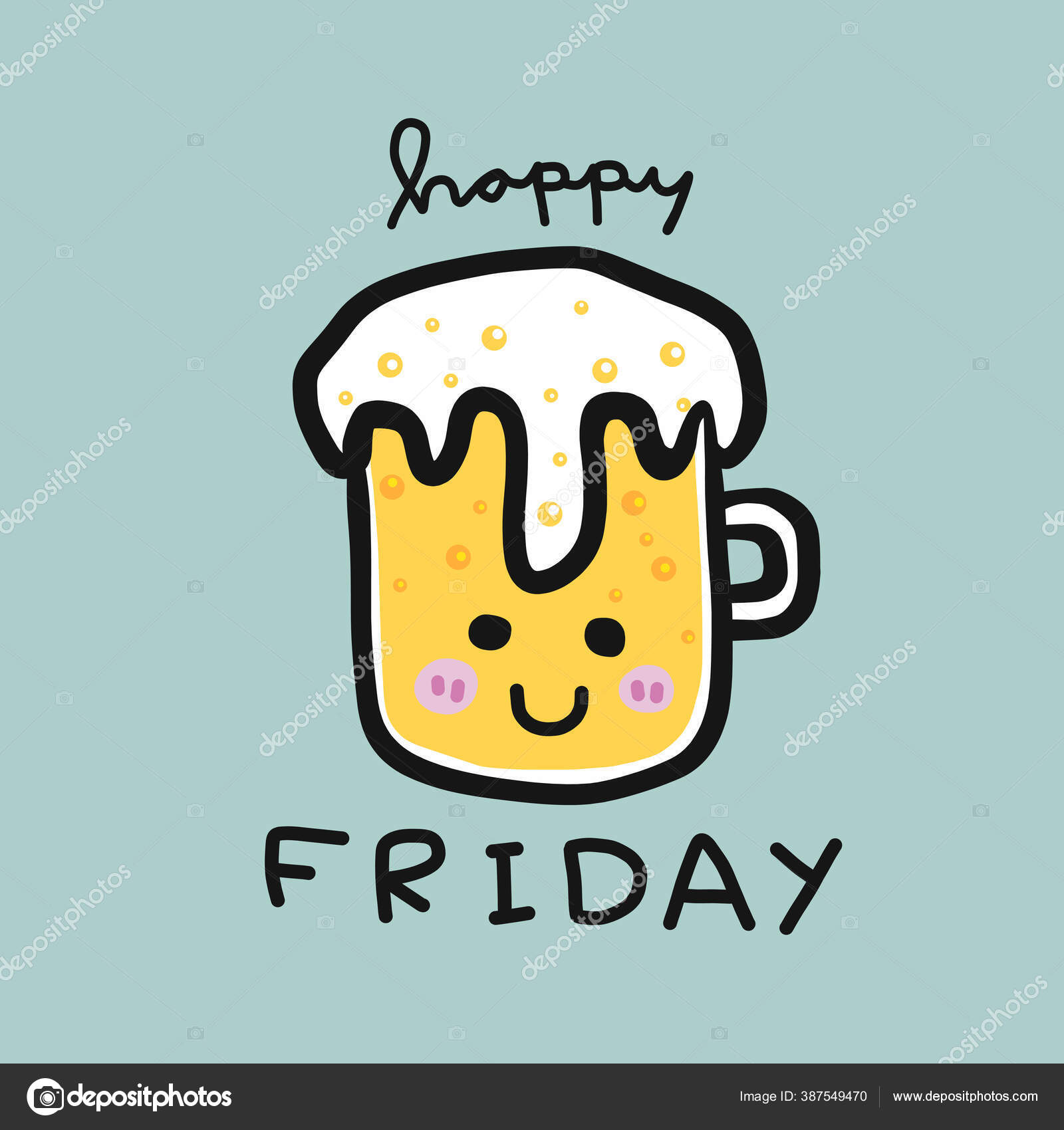 Feliz Viernes Palabra Vidrio Cerveza Fría Sonrisa Dibujo Animado Vector
