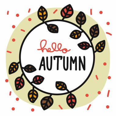 Merhaba sonbahar kuru yaprak çelengi vektör çizimi